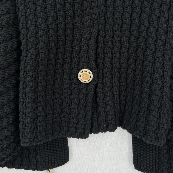 CHANEL 2010 Sweater Womens 34 Black Chain Details Open Cardigan Cotton Chunky - Picture 10 of 16